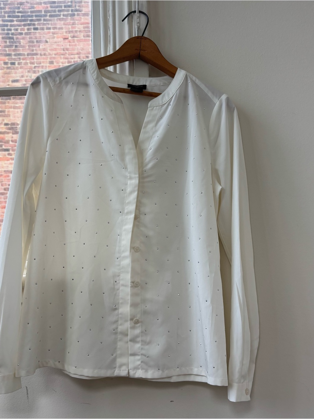 Ann Taylor White Long-Sleeve Button Shirt with Stud Accents